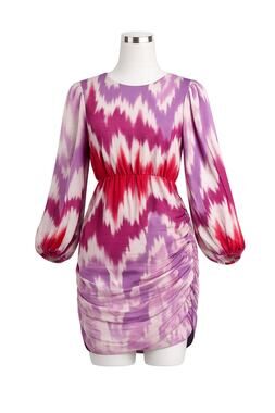 Maje Tie Dye Pink Purple Long Sleeve Ruched Mini Dress - Size 38 EU/ US M